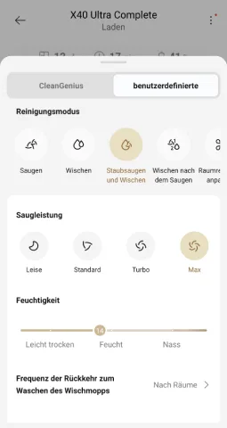 Beim Saugen und Wischen gibt es unglaublich viele Einstellungsmöglichkeiten.