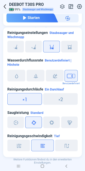 Viele verschiedene Reinigungseinstellungen zur Auswahl