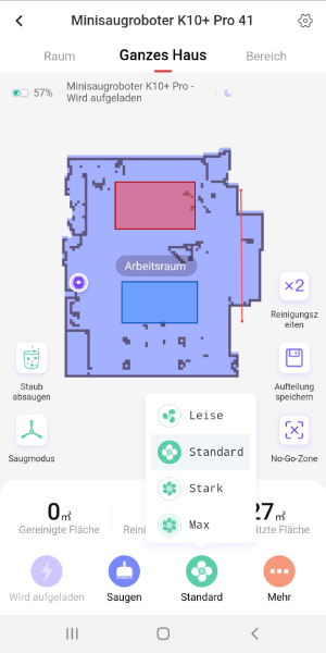 Es stehen vier Saugstufen zur Auswahl.